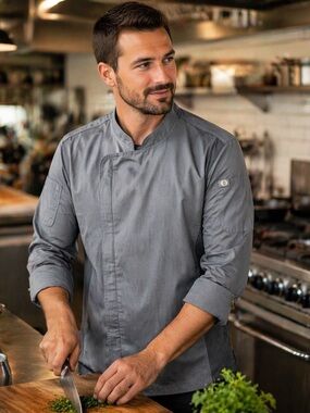 Chef Works Men’s Chef Coat M NWT Gray Zip Button Culinary Jacket Breathable Mesh